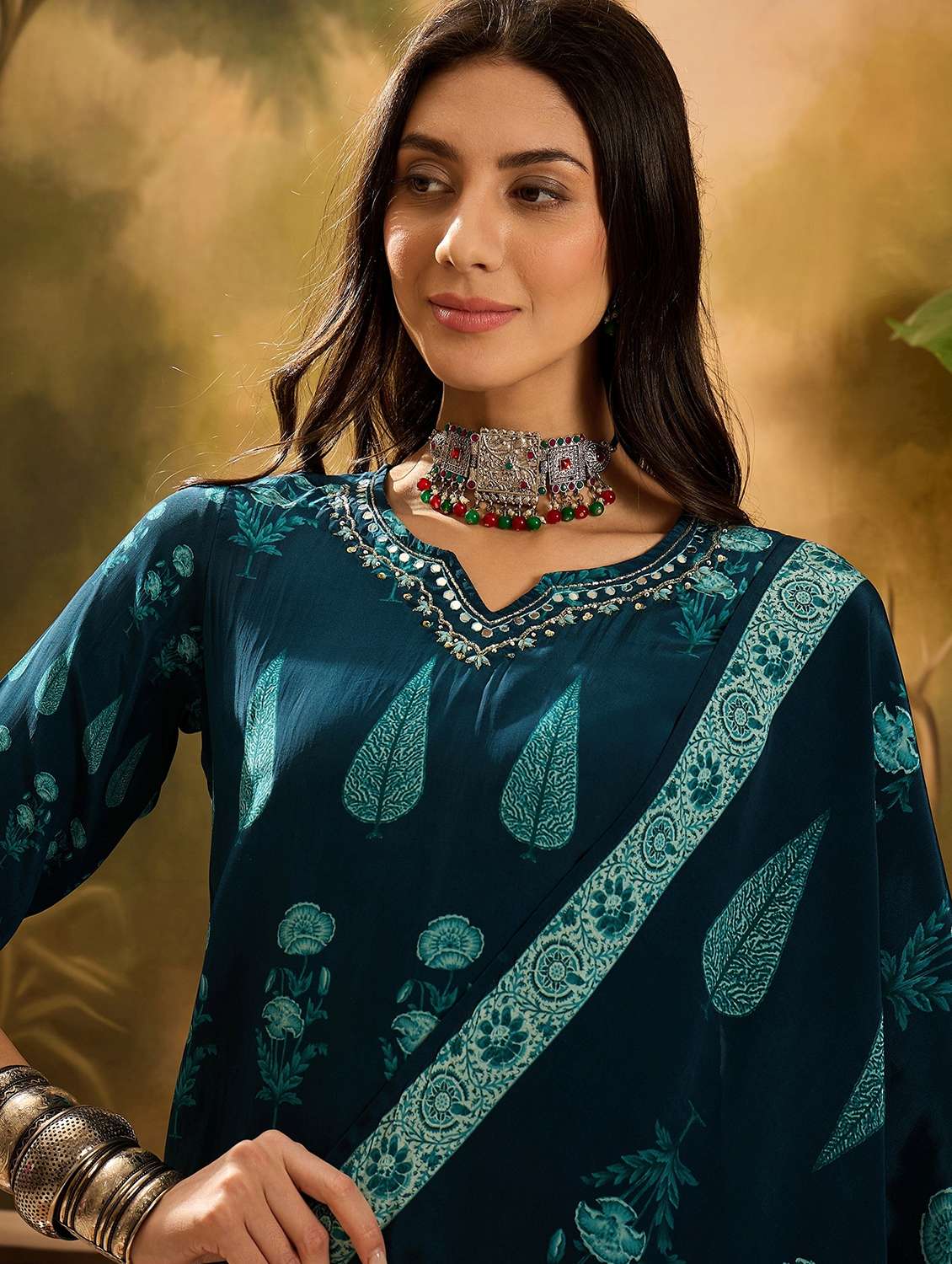 women printed three quarter sleeve kurta pant with dupatta set - 22026278 - Standard Image - 5