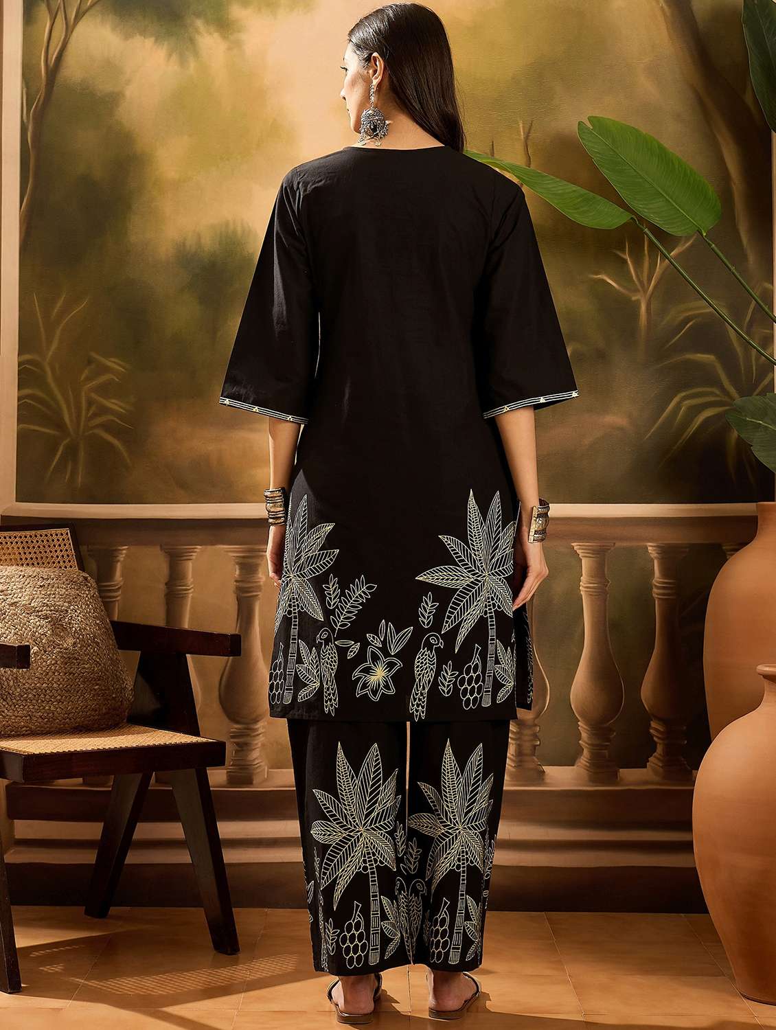 women printed three quarter sleeve kurta pant set - 22026279 - Standard Image - 3