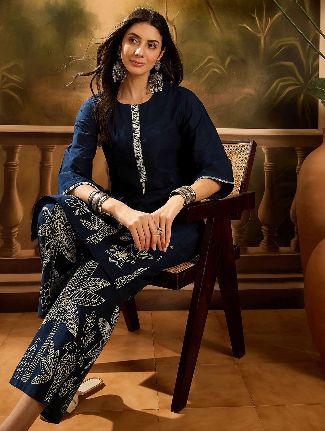 women printed three quarter sleeve kurta pant set - 22026281 - Standard Image - 3