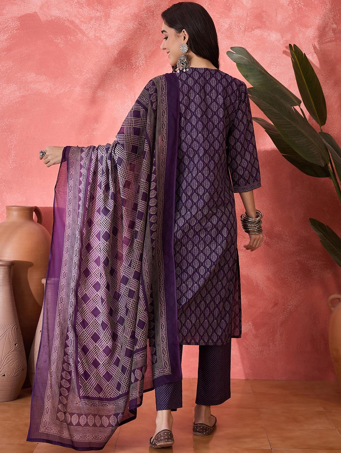 women printed three quarter sleeve kurta pant with dupatta set - 22026282 - Standard Image - 3