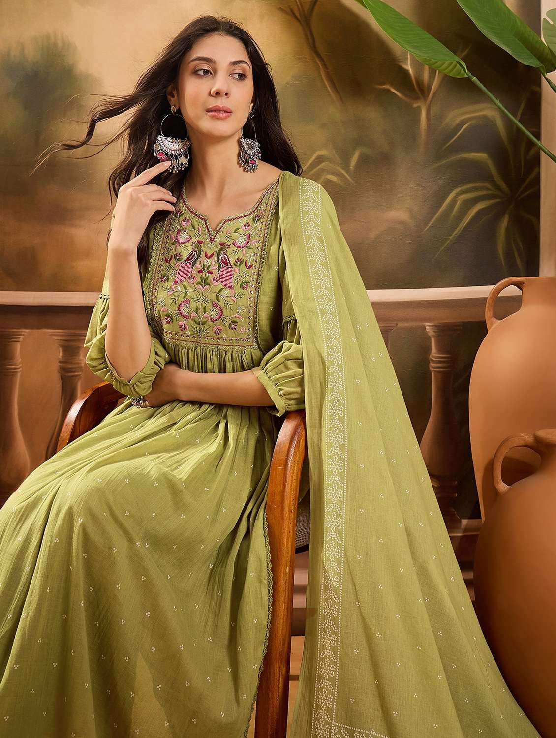 women printed three quarter sleeve kurta pant with dupatta set - 22026283 - Standard Image - 3