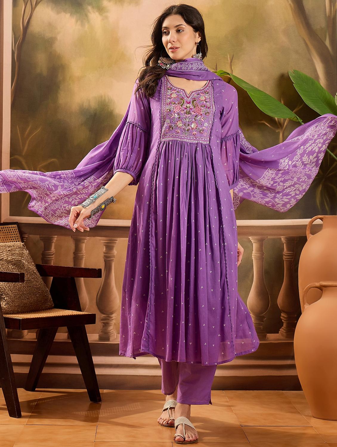 women printed three quarter sleeve kurta pant with dupatta set - 22026284 - Zoom Image - 0