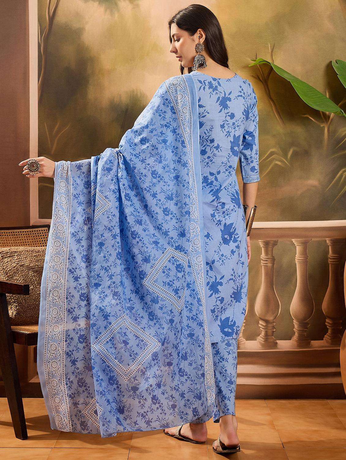 women printed three quarter sleeve kurta pant with dupatta set - 22026287 -  Standard Image - 3