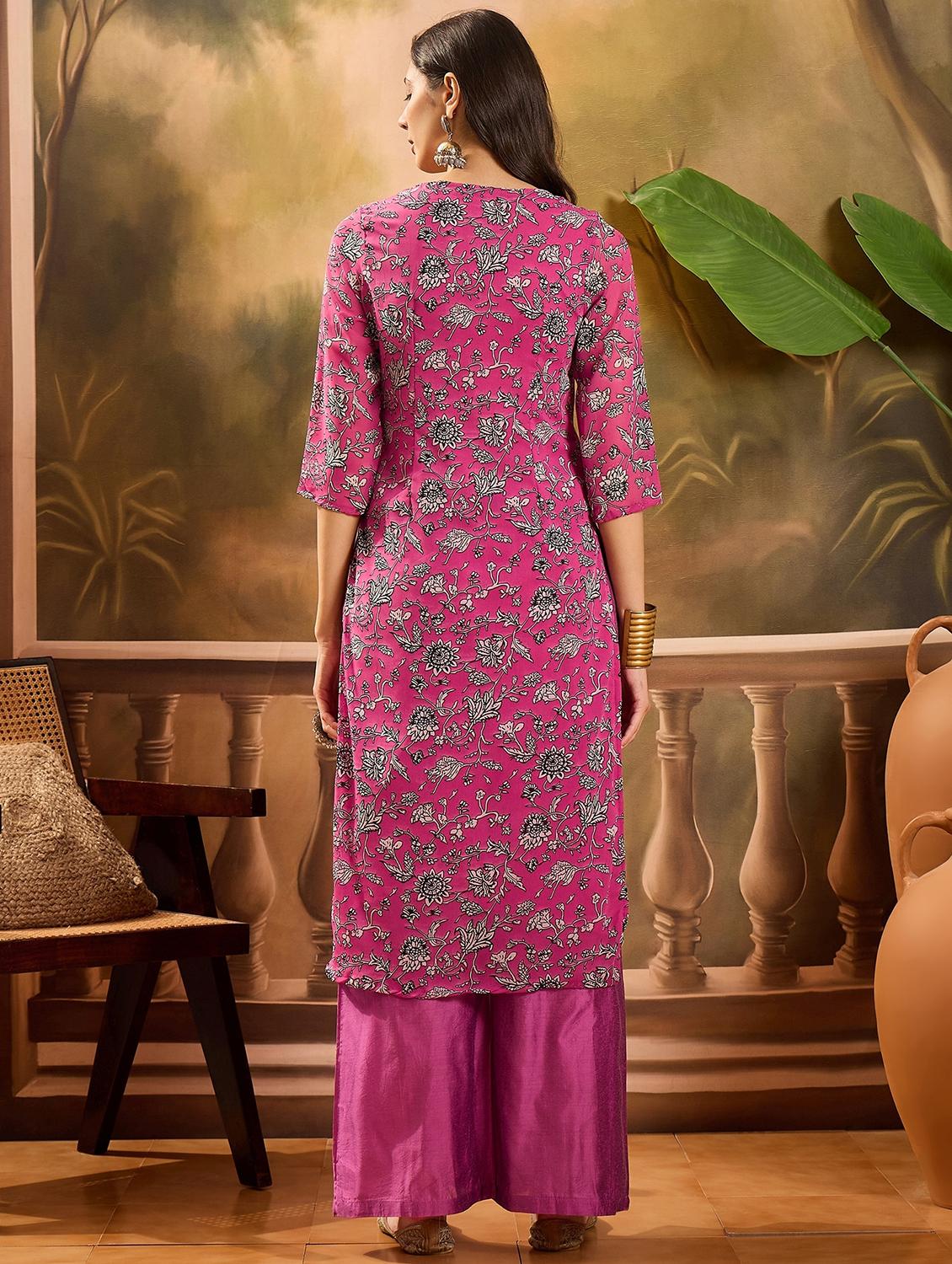 women floral printed three quarter sleeve kurta palazzo set - 22026291 - Standard Image - 3
