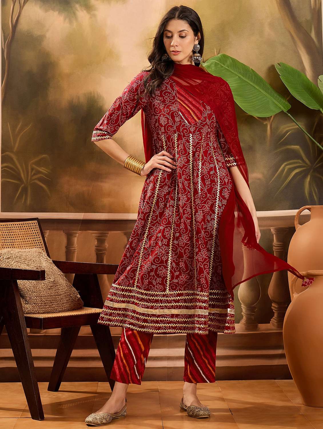 women printed three quarter sleeve kurta pant with dupatta set - 22026294 - Zoom Image - 0