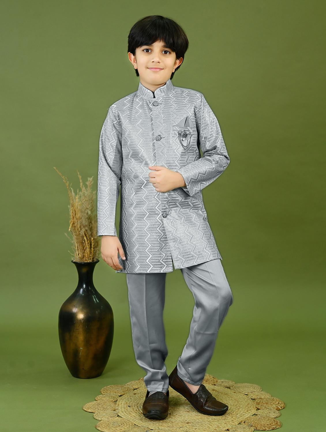 boys embroidered mandarin collar sherwani - 22026295 -  Zoom Image - 0