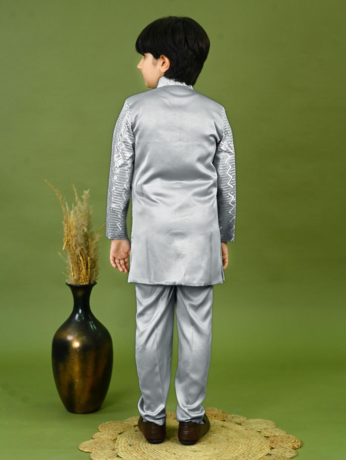 boys embroidered mandarin collar sherwani - 22026295 - Standard Image - 3