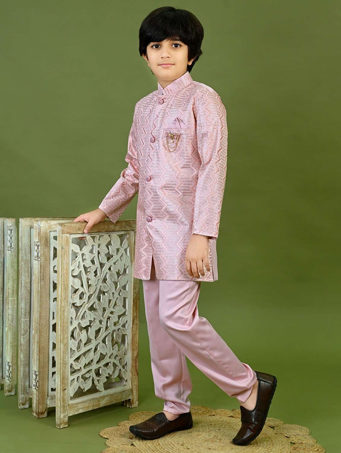 boys embroidered mandrain collar sherwani set