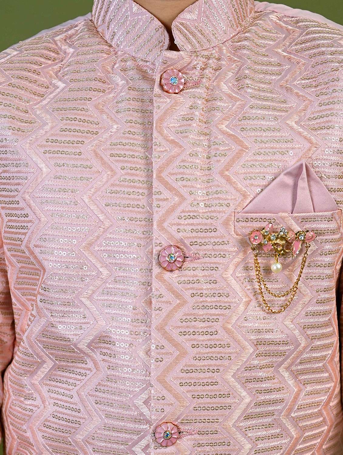 boys embroidered mandrain collar sherwani set - 22026296 -  Standard Image - 5