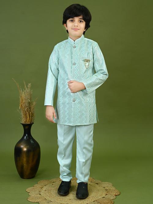 boys embroidered mandrain collar sherwani set - 22026297 -  Standard Image - 0