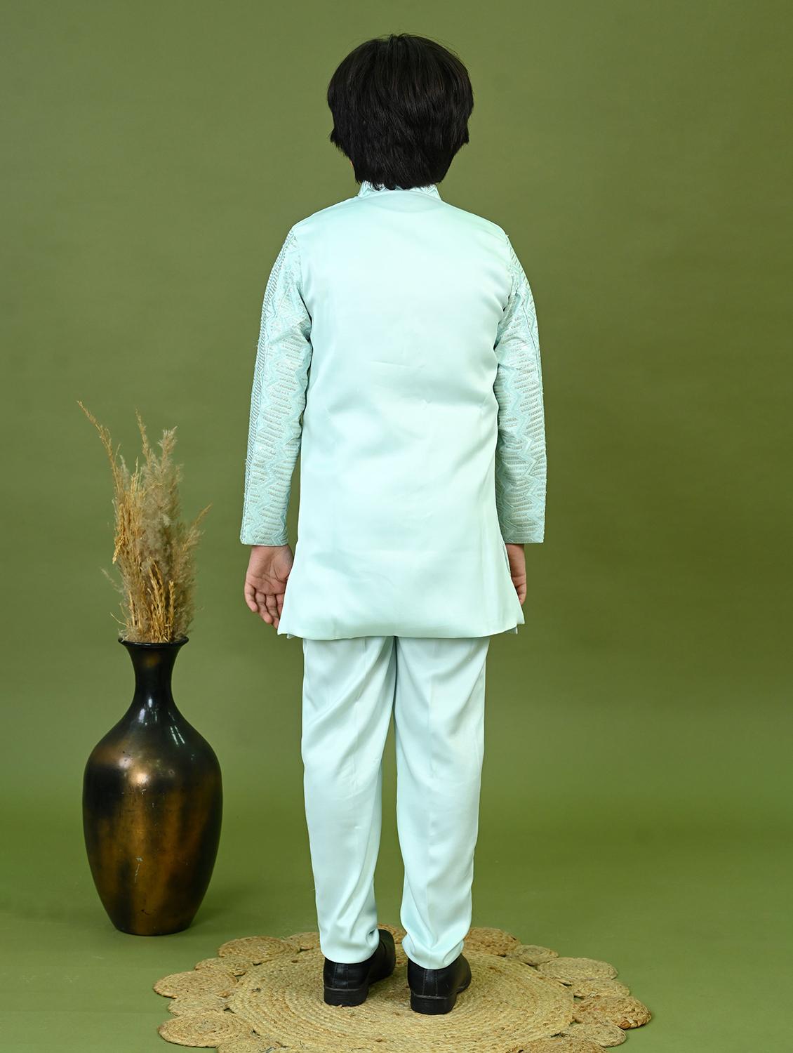 boys embroidered mandrain collar sherwani set - 22026297 - Standard Image - 3