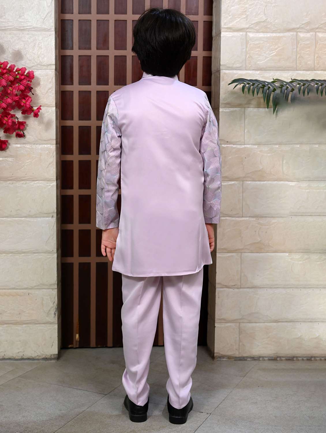 boys embroidered mandrain collar sherwani set - 22026299 - Standard Image - 3