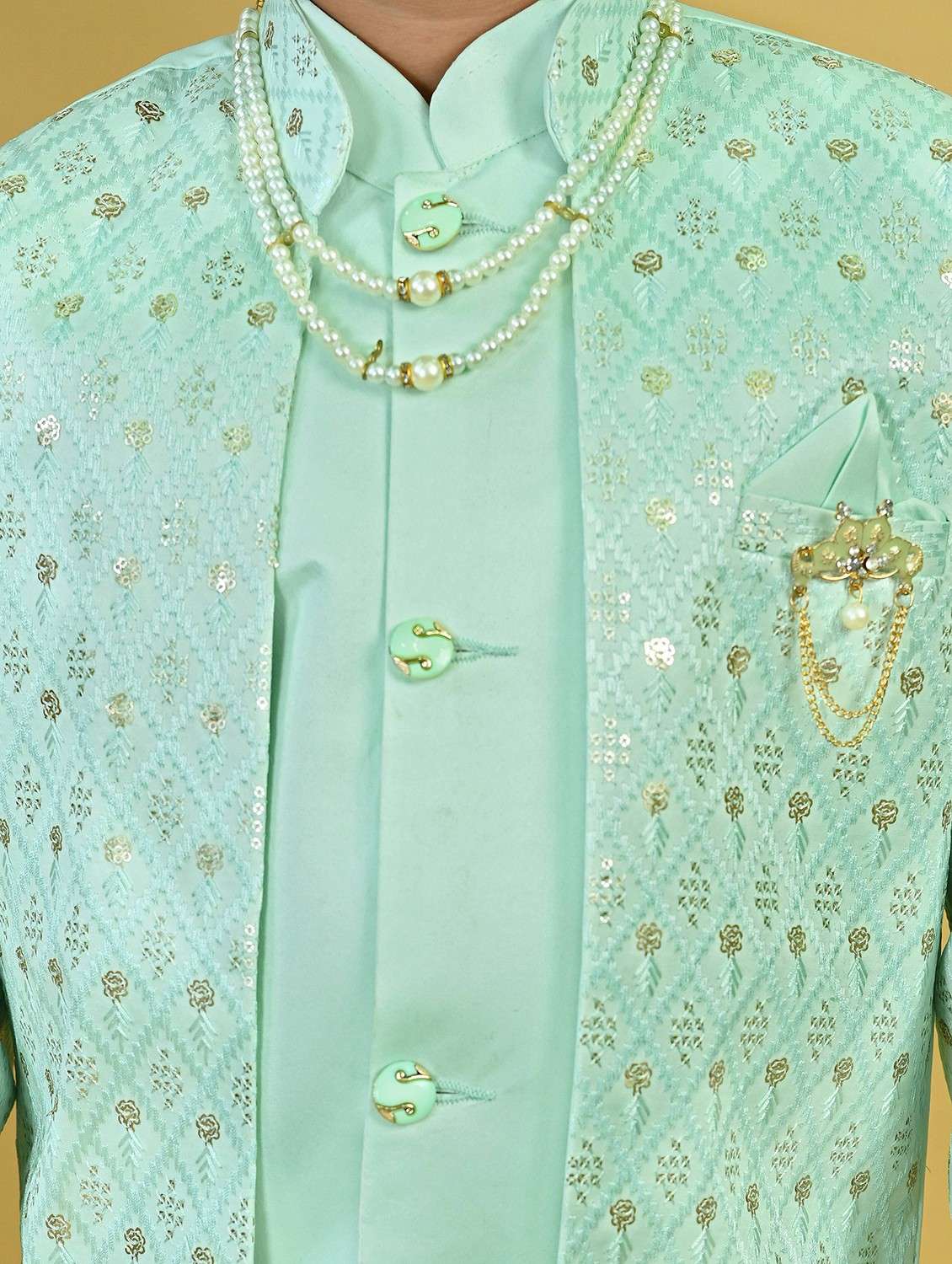 boys embroidered mandrain collar sherwani set - 22026303 - Standard Image - 5