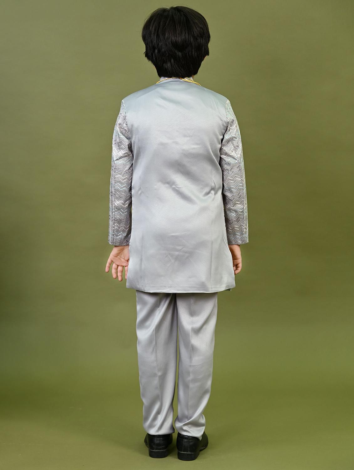 boys embroidered mandrain collar sherwani set - 22026305 - Standard Image - 3