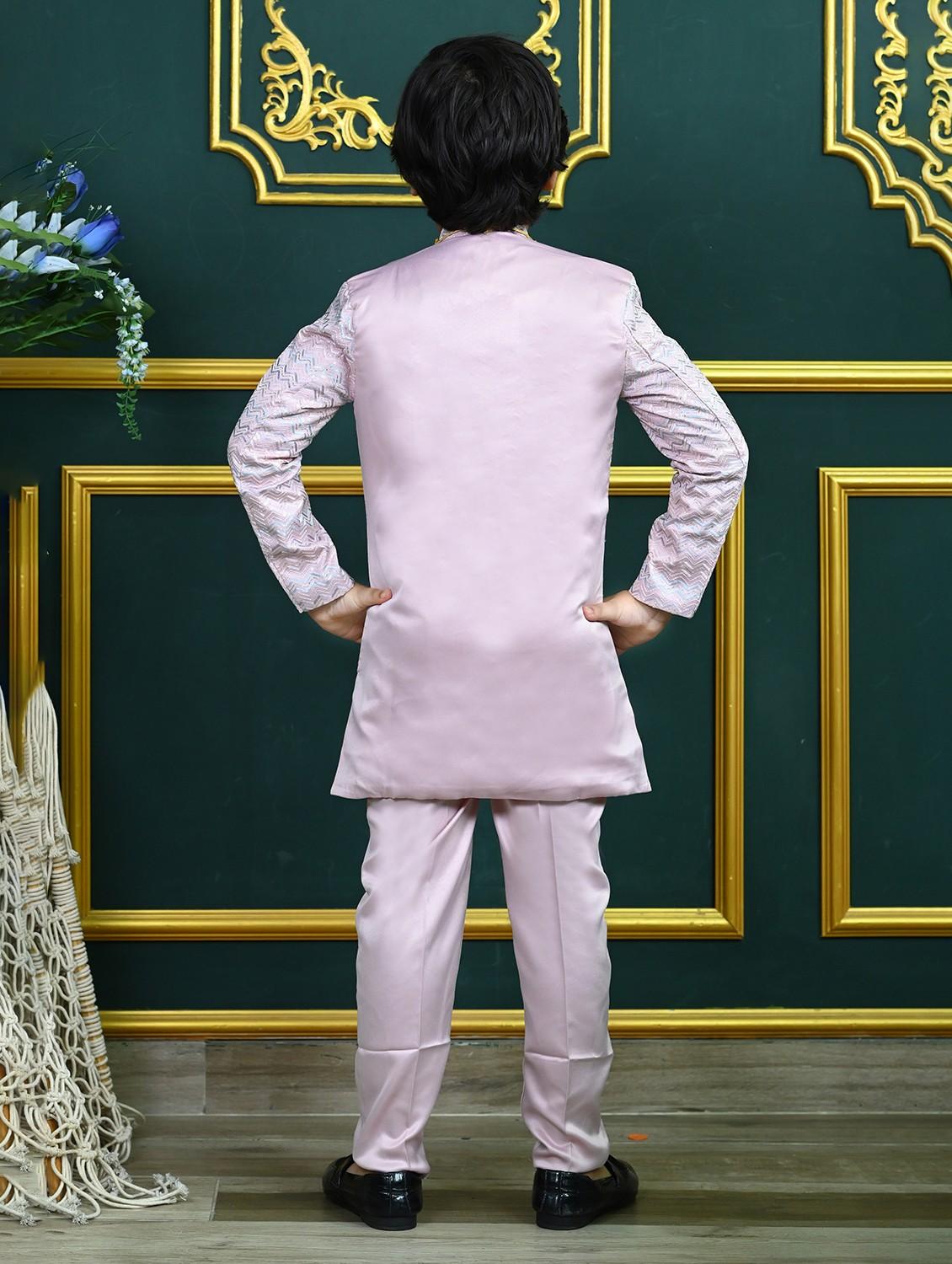 boys embroidered mandrain collar sherwani set - 22026306 - Standard Image - 3