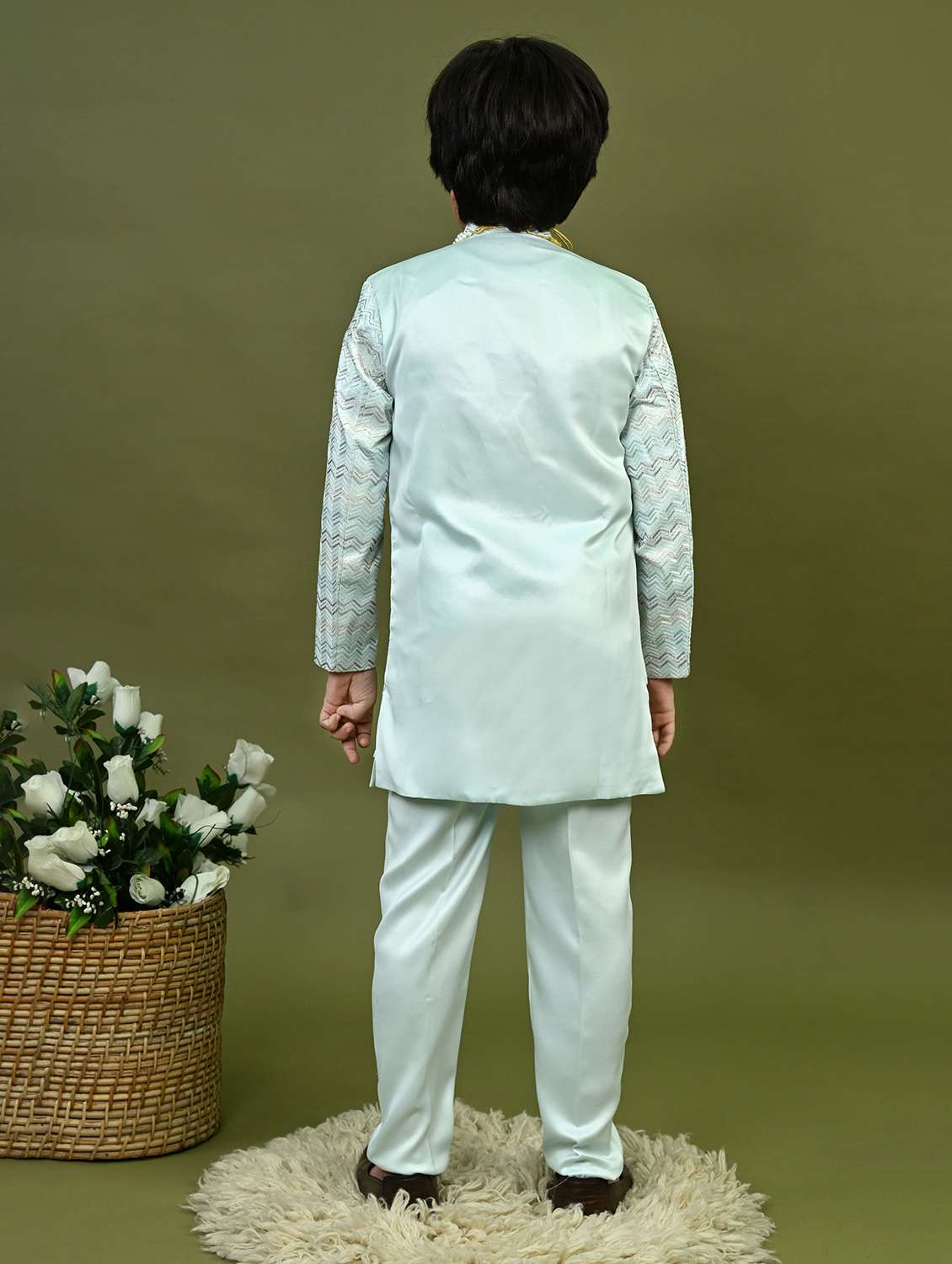 boys embroidered mandrain collar sherwani set - 22026307 - Standard Image - 3