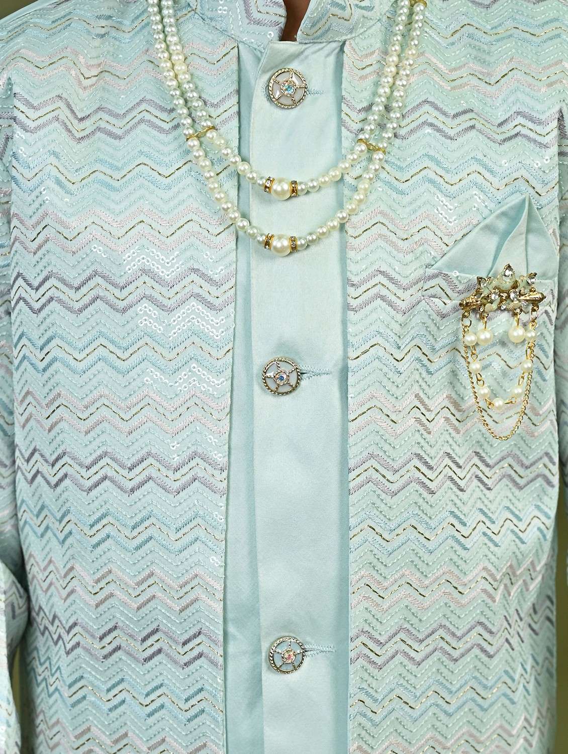 boys embroidered mandrain collar sherwani set - 22026307 - Standard Image - 5