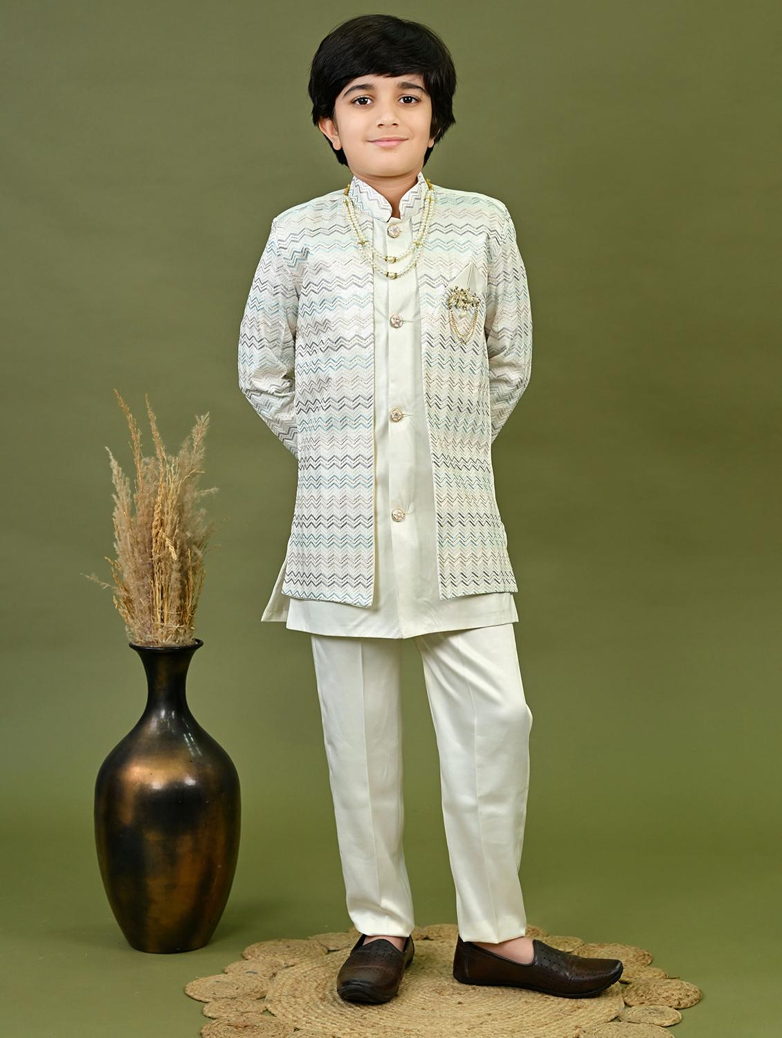 boys embroidered mandrain collar sherwani set - 22026308 - Zoom Image - 0