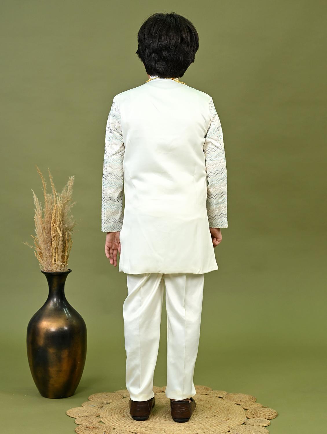 boys embroidered mandrain collar sherwani set - 22026308 - Standard Image - 3