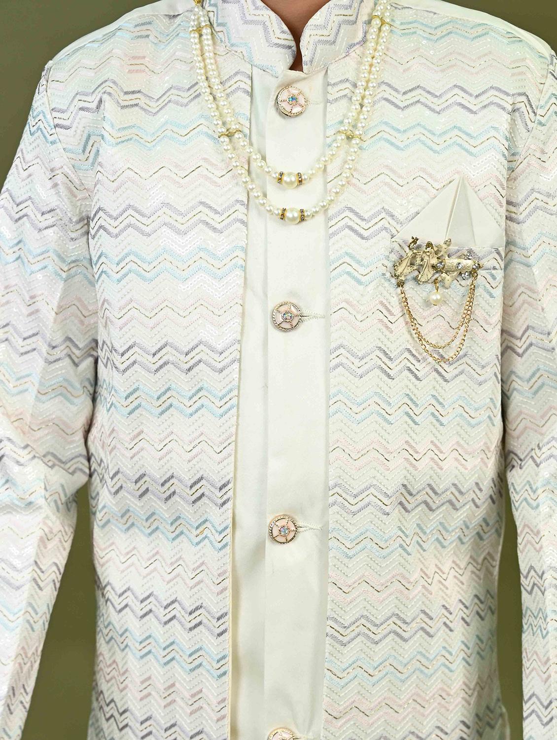 boys embroidered mandrain collar sherwani set - 22026308 - Standard Image - 5