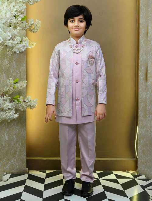 boys embroidered mandrain collar sherwani set - 22026310 - Standard Image - 0