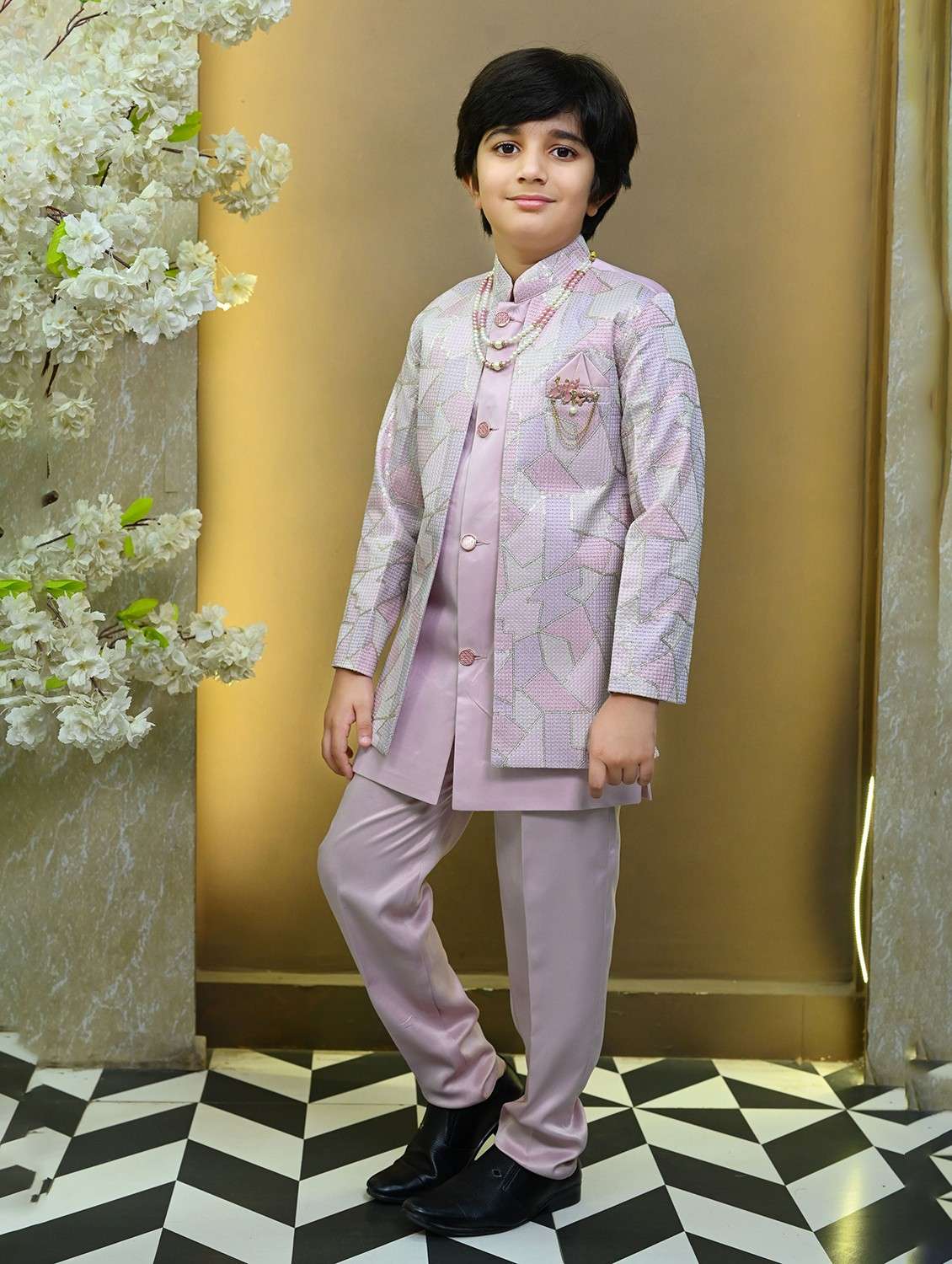 boys embroidered mandrain collar sherwani set - 22026310 - Standard Image - 3