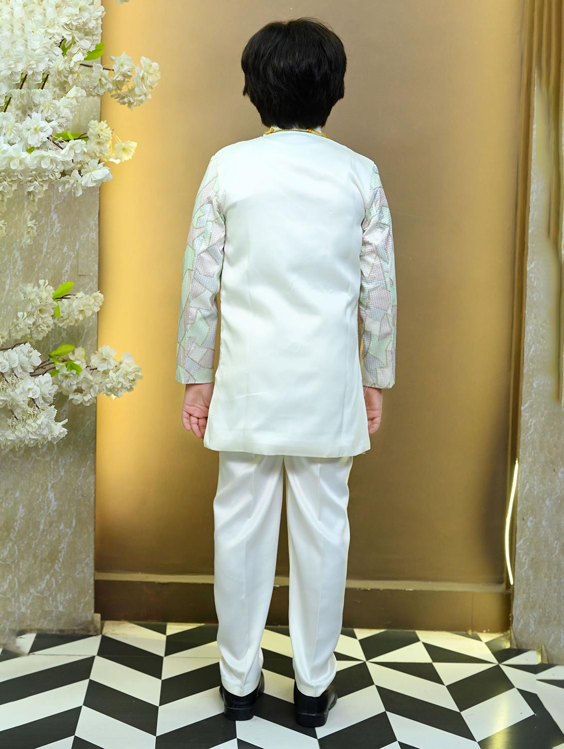 boys embroidered mandrain collar sherwani set - 22026311 - Standard Image - 3