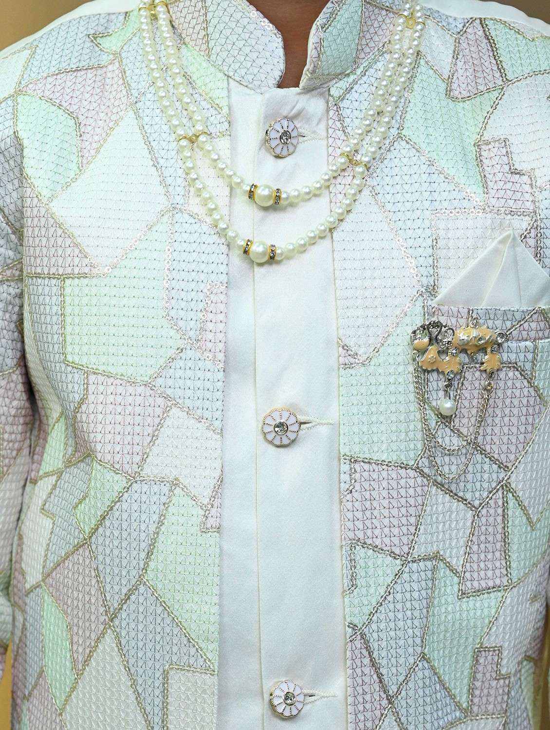 boys embroidered mandrain collar sherwani set - 22026311 - Standard Image - 5