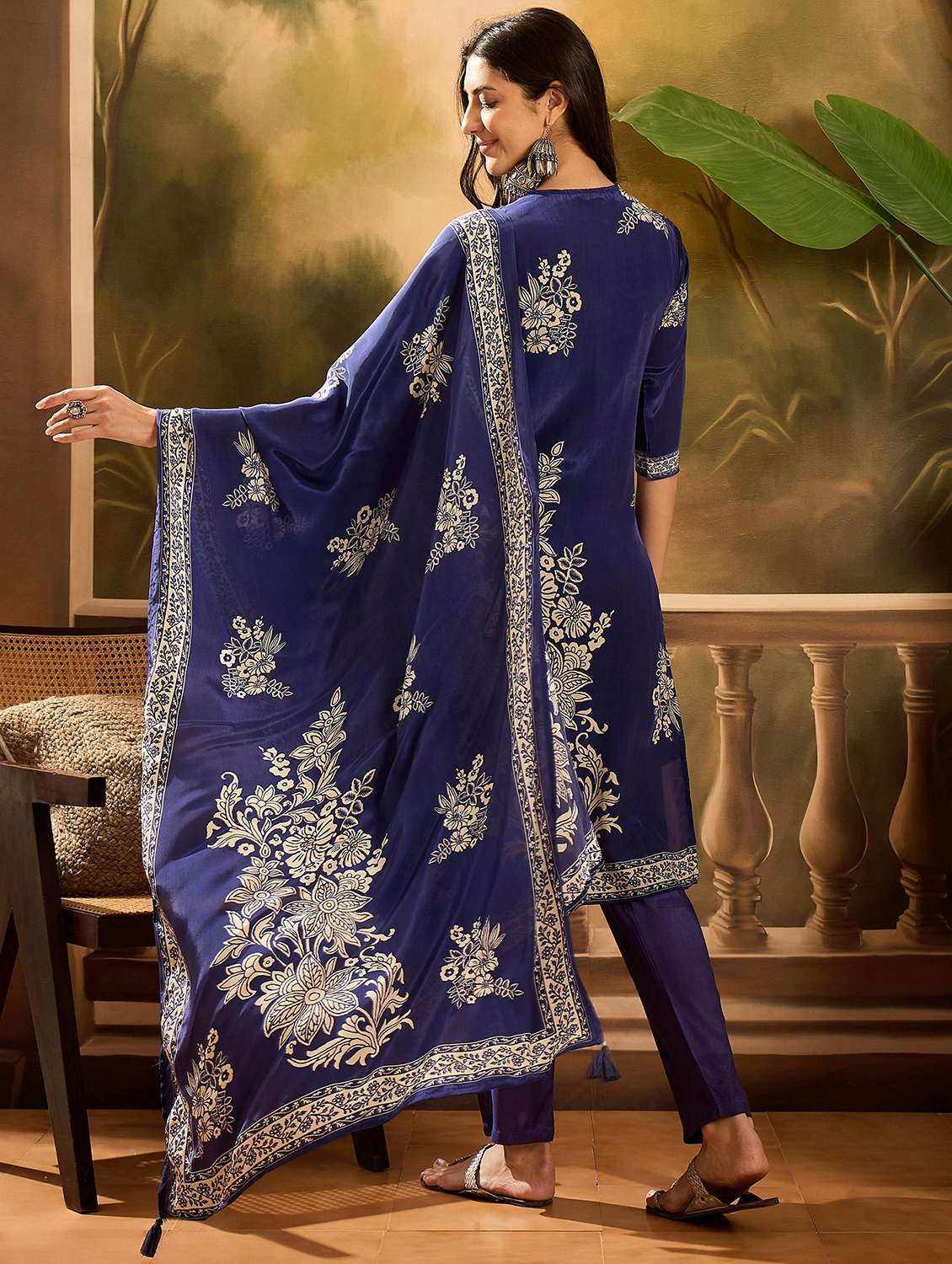 women floral printed three quarter sleeve kurta pant with dupatta set - 22026312 - Standard Image - 3