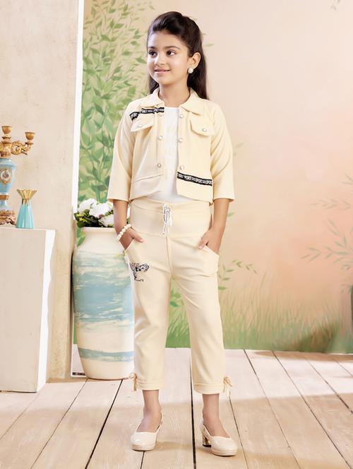 girls solid top & trouser co-ord set - 22026328 -  Standard Image - 0
