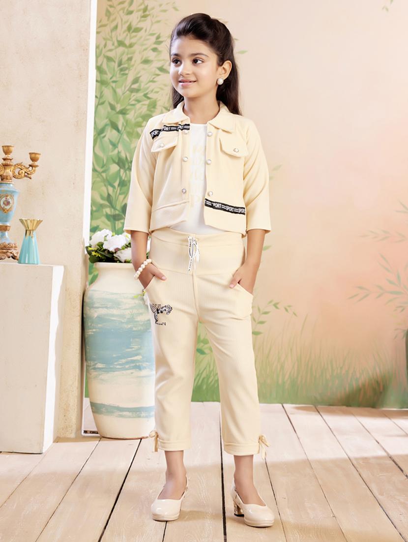 girls solid top & trouser co-ord set - 22026328 -  Zoom Image - 0