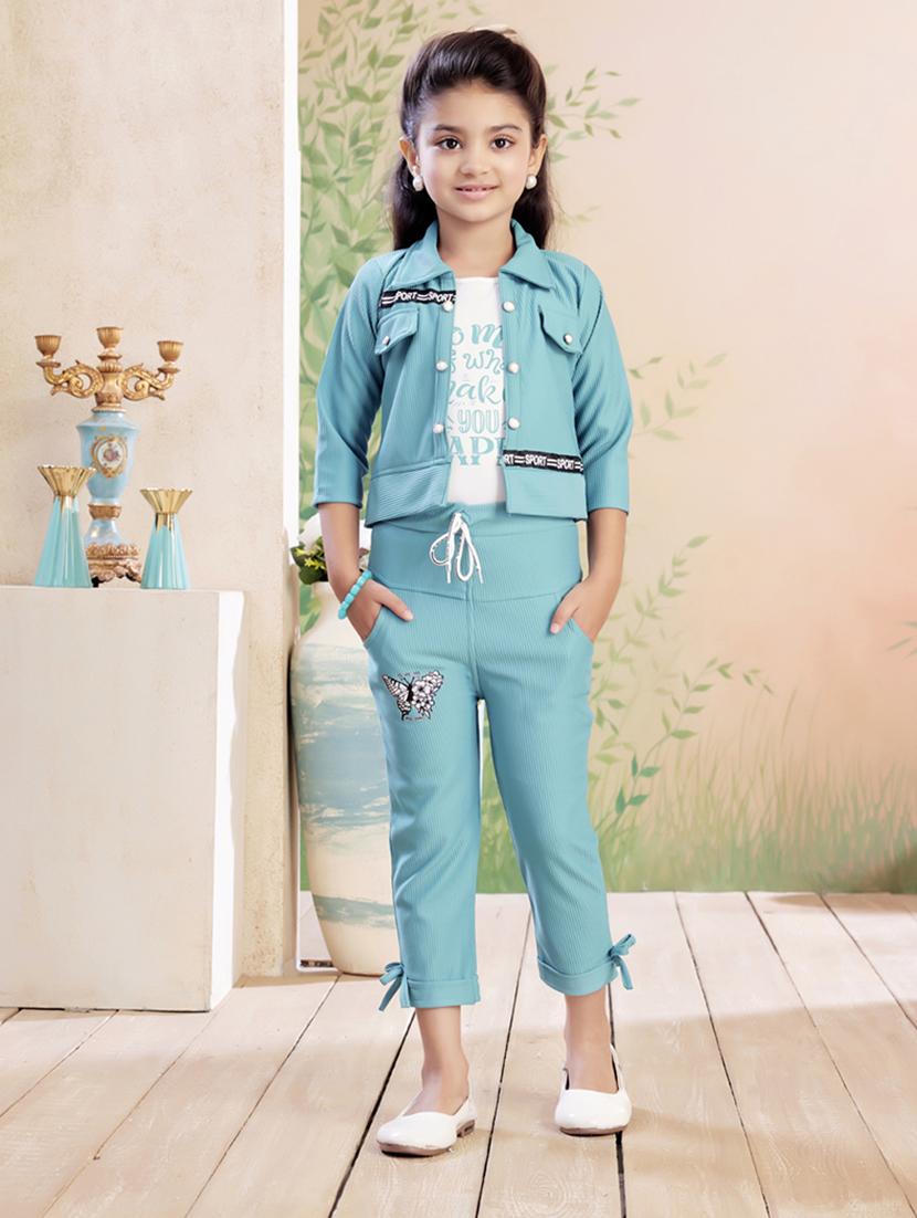 girls solid top & trouser co-ord set - 22026330 -  Zoom Image - 0