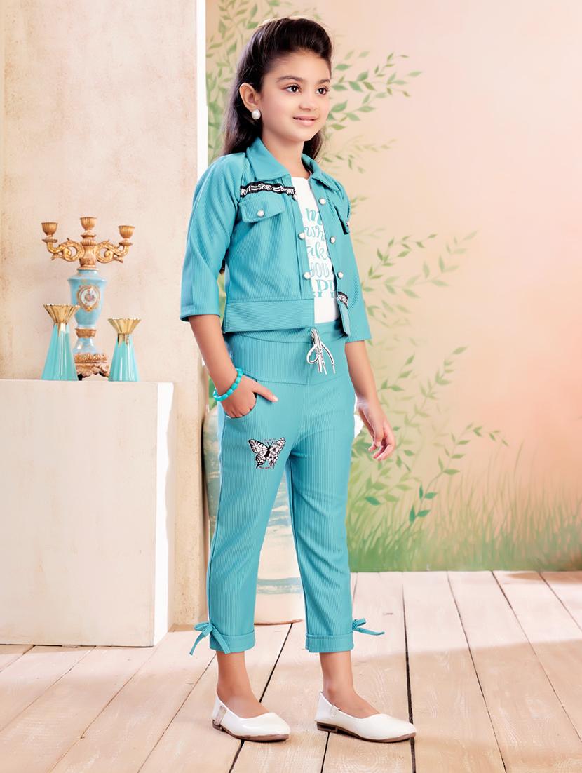 girls solid top & trouser co-ord set - 22026330 - Standard Image - 3
