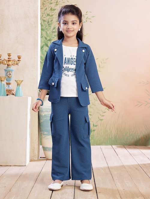 girls solid top & trouser co-ord set - 22026333 -  Standard Image - 0