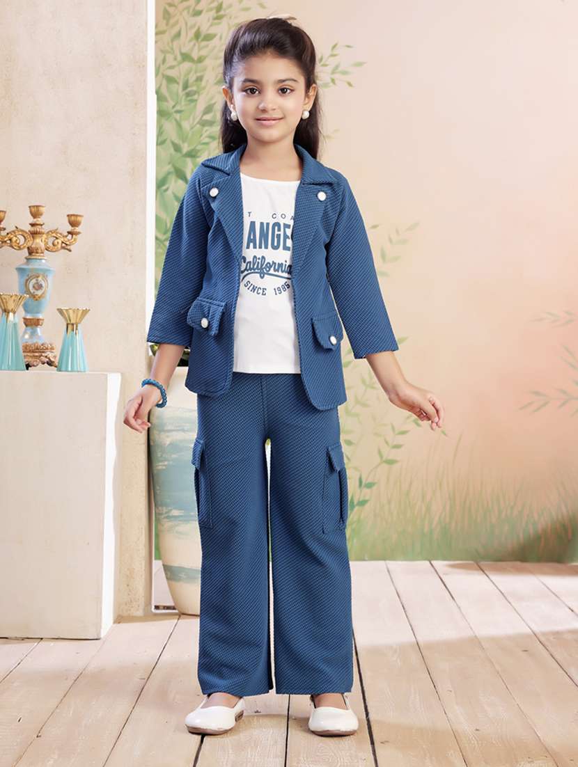 girls solid top & trouser co-ord set - 22026333 -  Zoom Image - 0