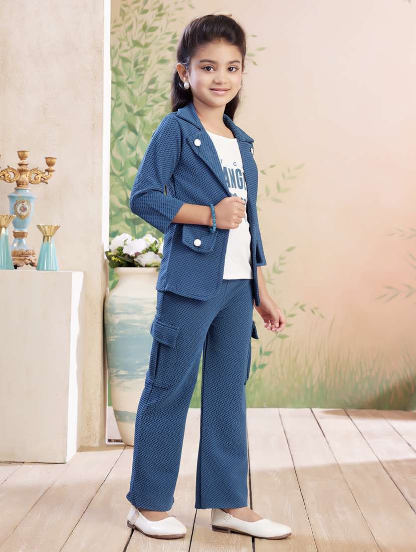 girls solid top & trouser co-ord set - 22026333 -  Standard Image - 3