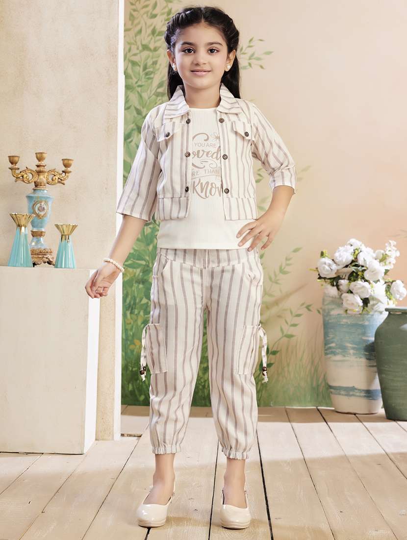 girls striped top & trouser co-ord set - 22026334 -  Zoom Image - 0
