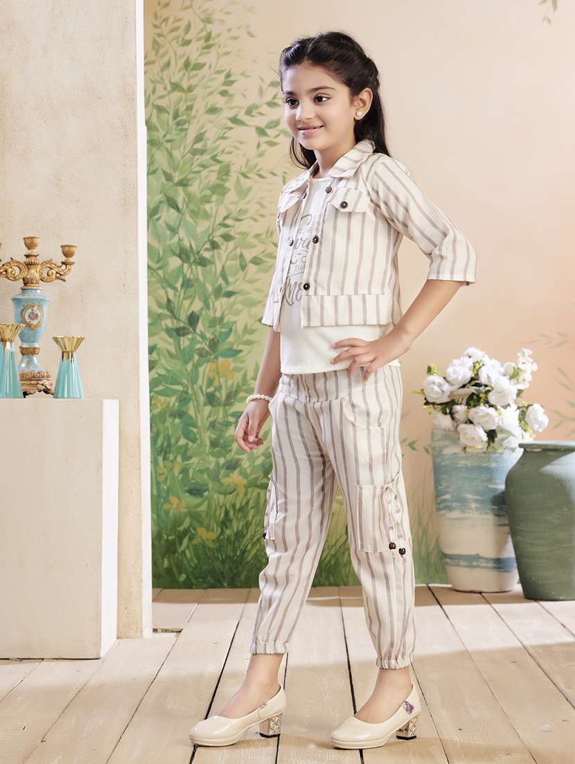 girls striped top & trouser co-ord set - 22026334 -  Standard Image - 3