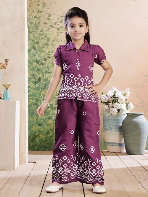 girls embroidered top & palazzo co-ord set - 22026337 -  Standard Image - 0