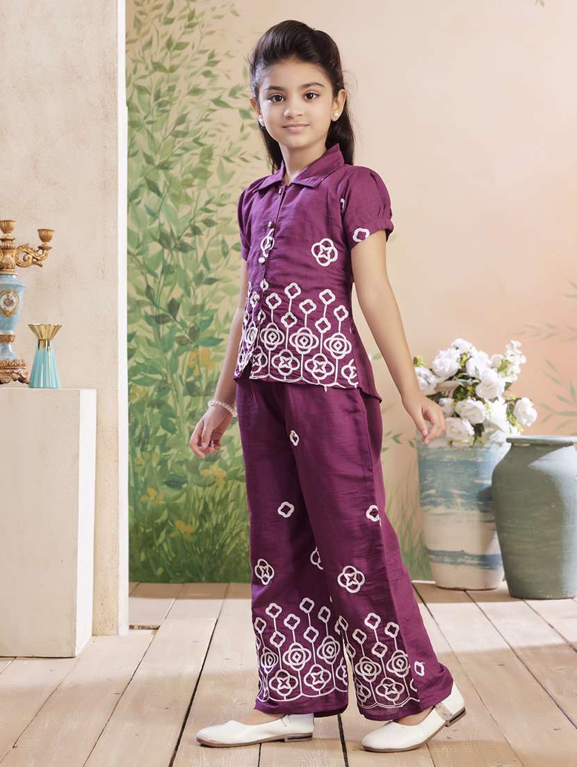 girls embroidered top & palazzo co-ord set - 22026337 -  Standard Image - 3