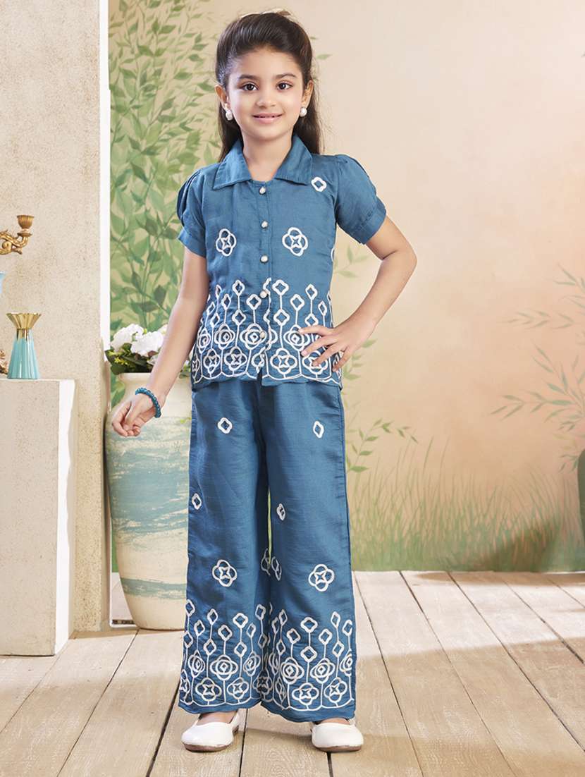 girls embroidered top & palazzo co-ord set