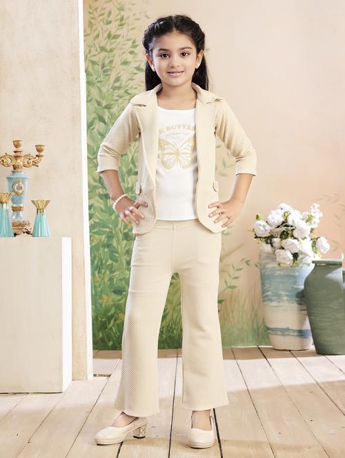 girls solid top & trouser co-ord set - 22026343 -  Standard Image - 0