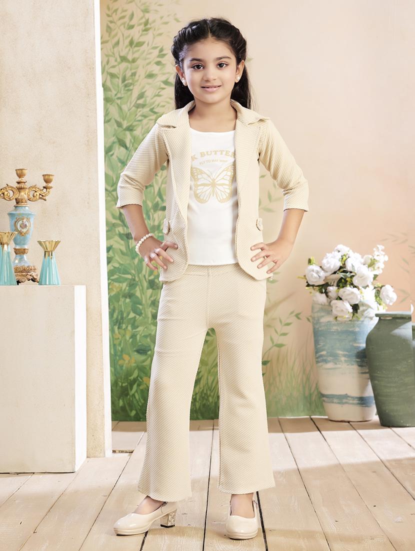 girls solid top & trouser co-ord set