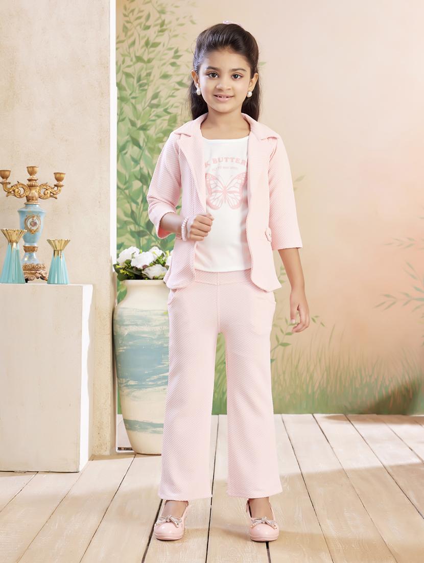 girls solid top & trouser co-ord set - 22026344 -  Zoom Image - 0