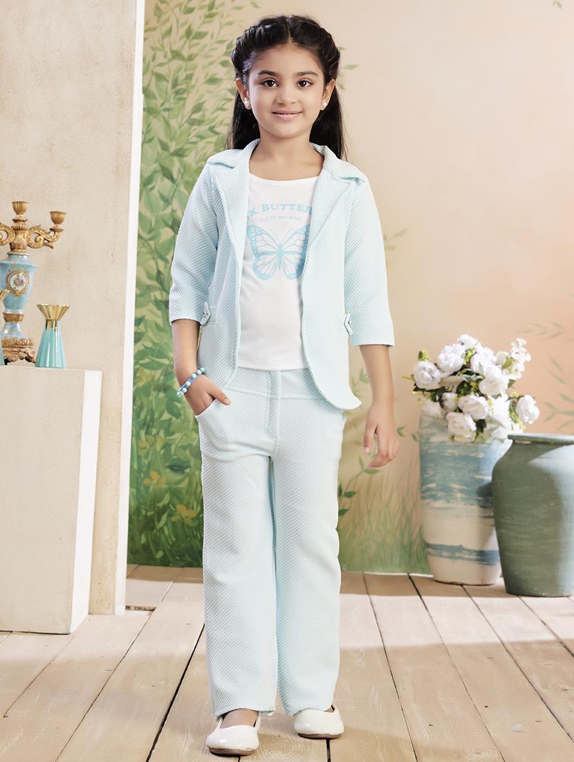 girls solid top & trouser co-ord set - 22026345 -  Zoom Image - 0