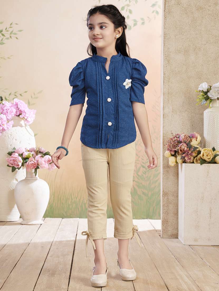 girls solid top & trouser co-ord set