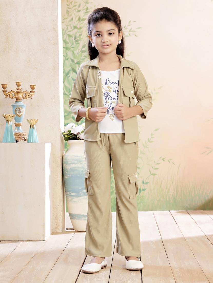 girls solid top & trouser co-ord set - 22026352 -  Zoom Image - 0