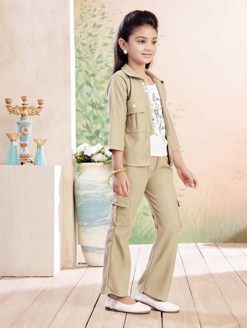 girls solid top & trouser co-ord set - 22026352 - Standard Image - 3