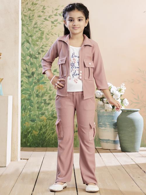 girls solid top & trouser co-ord set - 22026353 -  Standard Image - 0