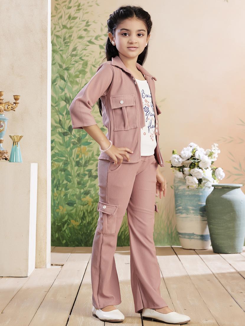 girls solid top & trouser co-ord set - 22026353 - Standard Image - 3